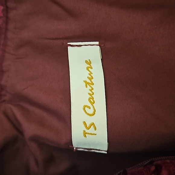 TS Couture Purple Satin Velvet Sequin Deep V Long Sleeve Formal Gown - Picture 6 of 8